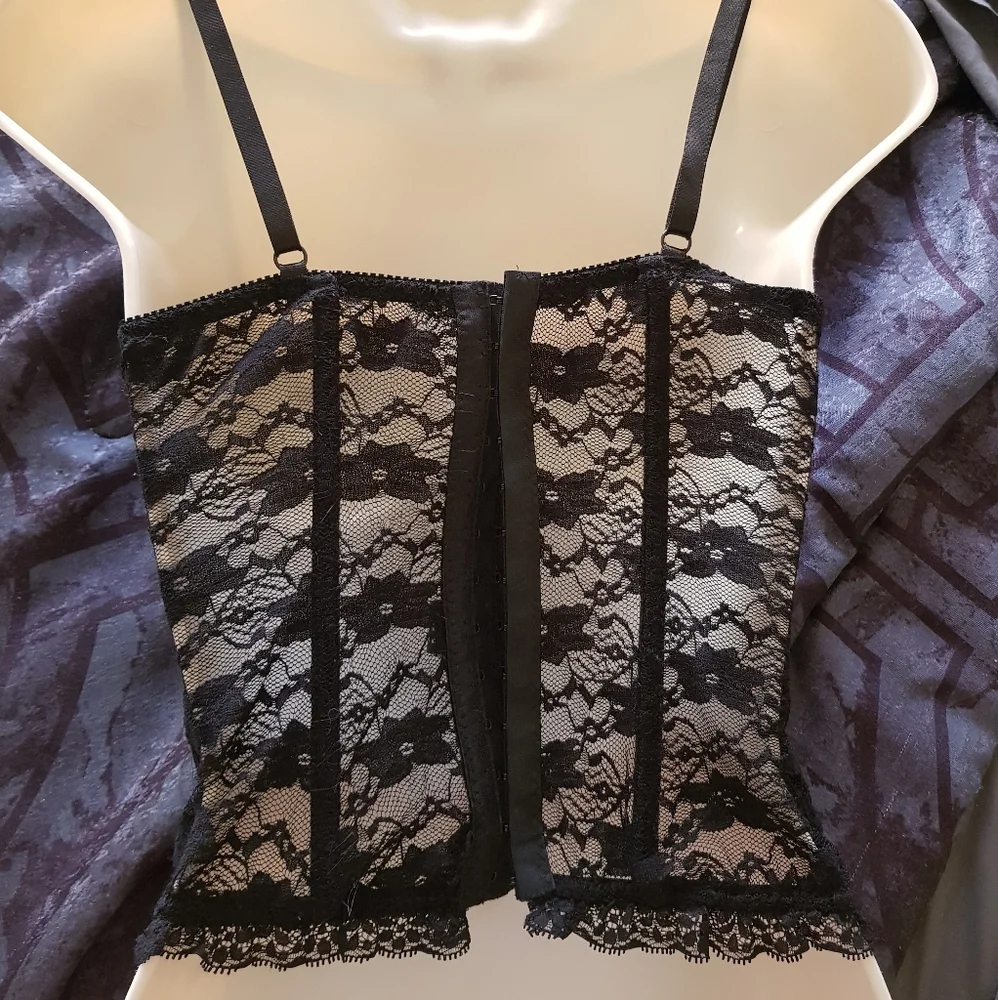 Exposed By Magic Silk Black Lace Stretchy Corset Lingerie Top Size S/M - Picture 6 of 7